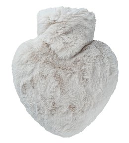 Termofor Hugo Frosch s obalem  z umělé kožešiny - srdce, taupe-stříbrná